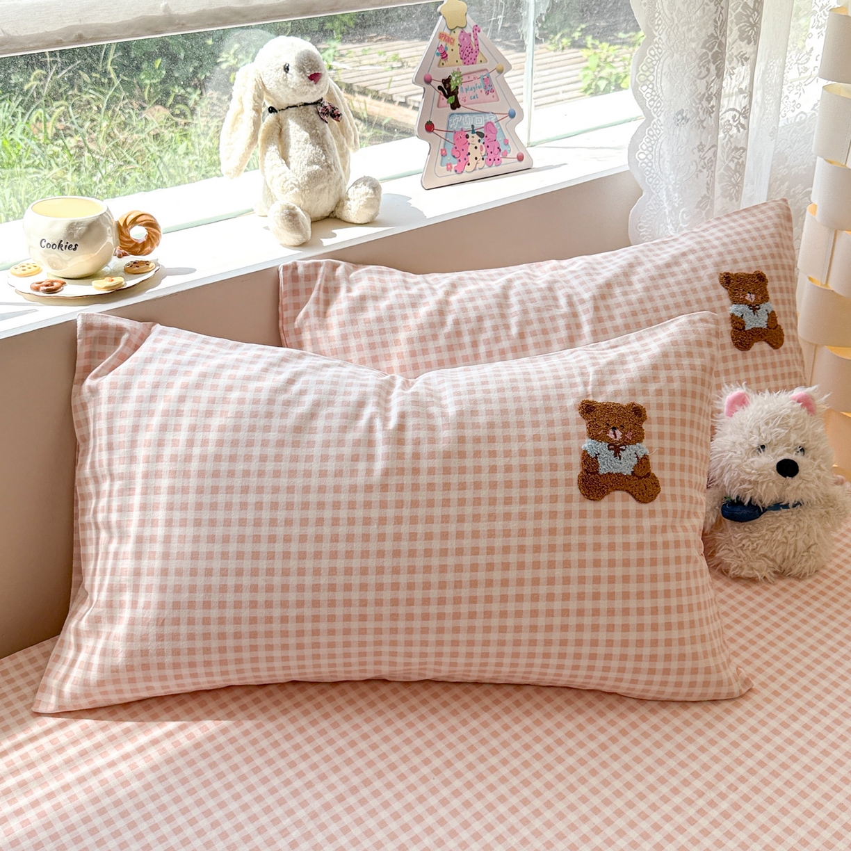 91家纺网 家纺一手货源 找家纺 慕尚家纺 2025新款全棉磨毛毛巾绣单床笠 床笠单件 茶杯小熊