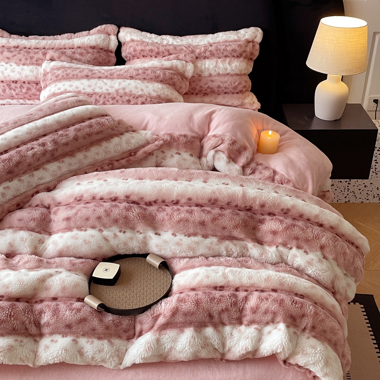 91家纺网 家纺一手货源 找家纺 （总）仟网汇 2025新款加厚保暖兔绒四件套-豹纹系列