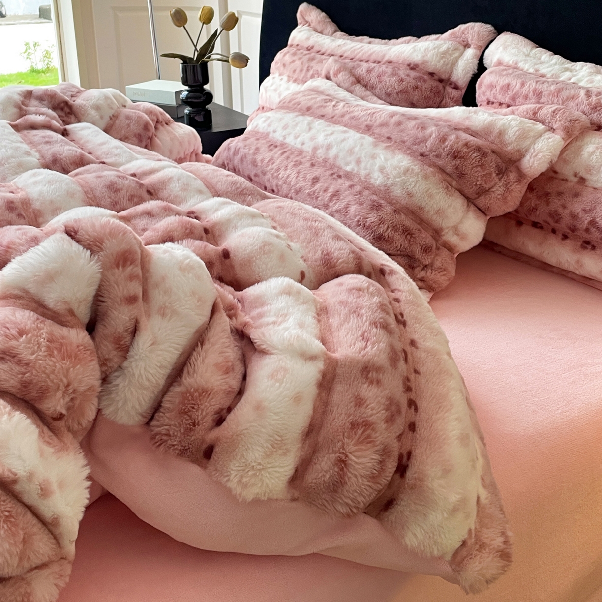 91家纺网 家纺一手货源 找家纺 （总）仟网汇 2025新款加厚保暖兔绒四件套-豹纹系列