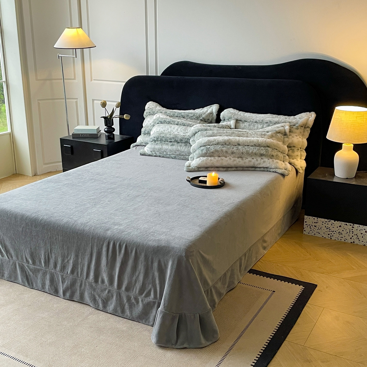 91家纺网 家纺一手货源 找家纺 仟网汇 2025新款加厚保暖兔绒四件套-豹纹系列 豹纹-绿