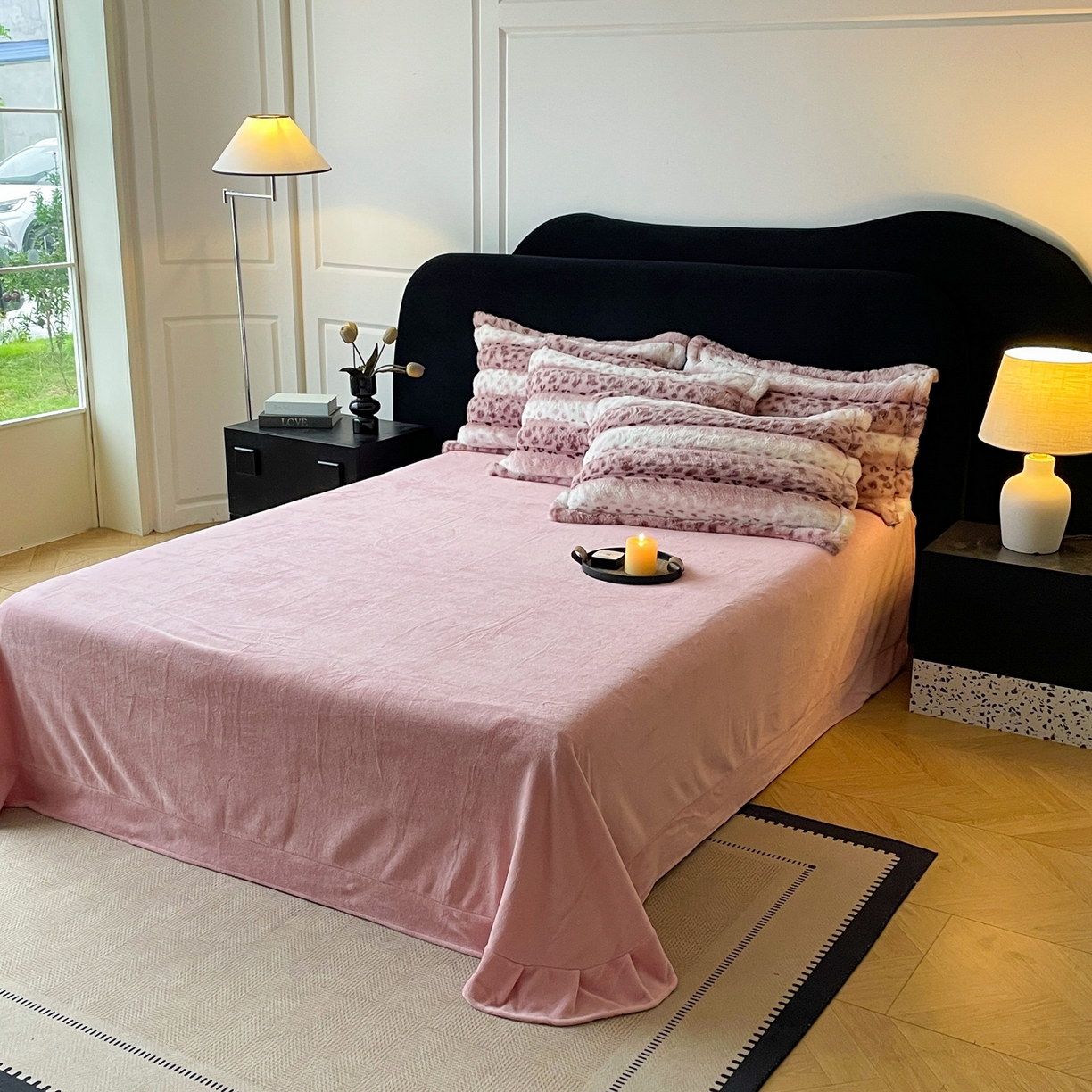 91家纺网 家纺一手货源 找家纺 仟网汇 2025新款加厚保暖兔绒四件套-豹纹系列 豹纹-紫