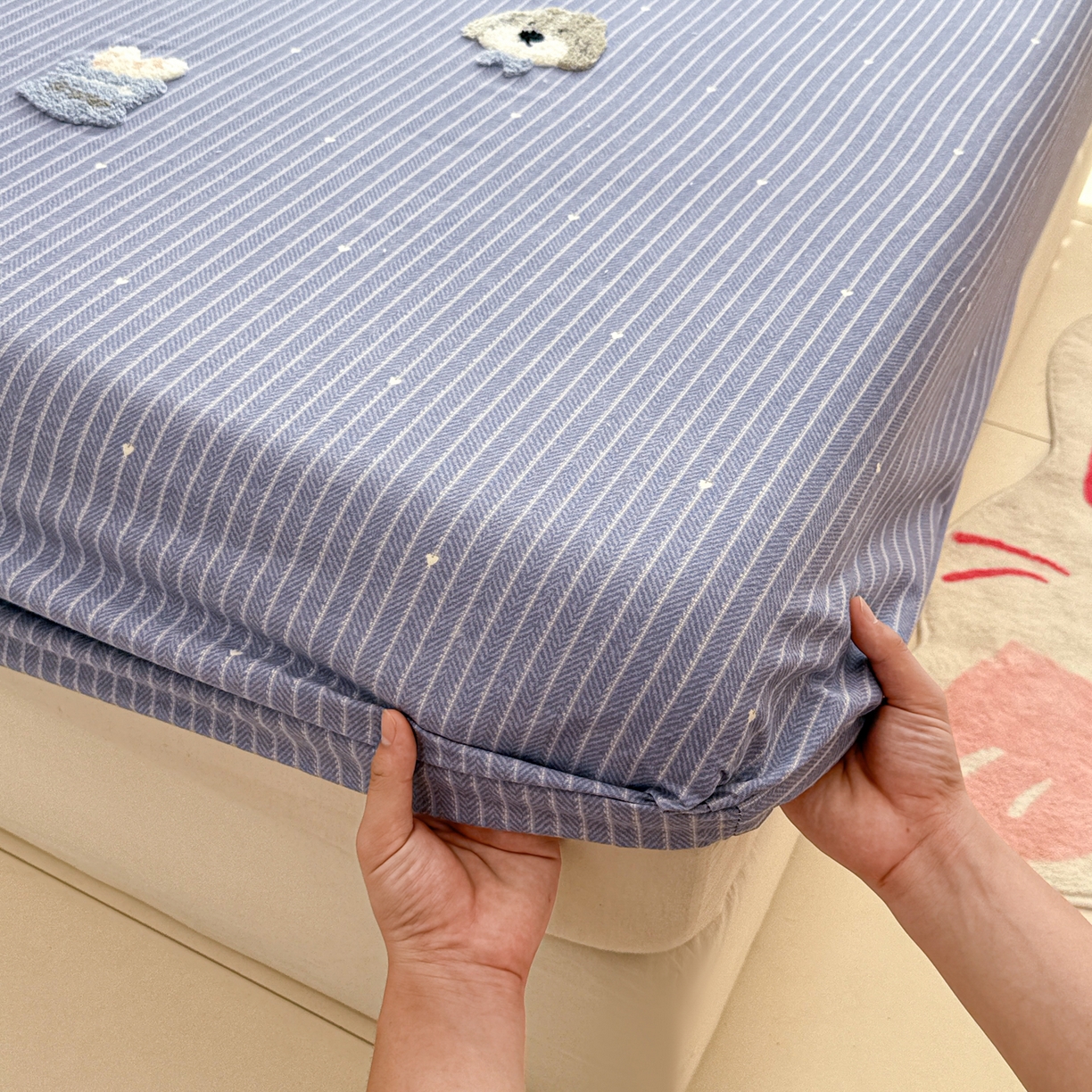 91家纺网 家纺一手货源 找家纺 慕尚家纺 2025新款全棉磨毛毛巾绣单床笠 床笠单件 乖乖狗