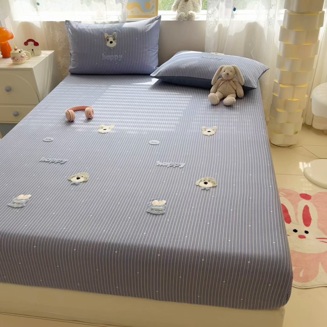 91家纺网 家纺一手货源 找家纺 慕尚家纺 2025新款全棉磨毛毛巾绣单床笠 床笠单件 乖乖狗