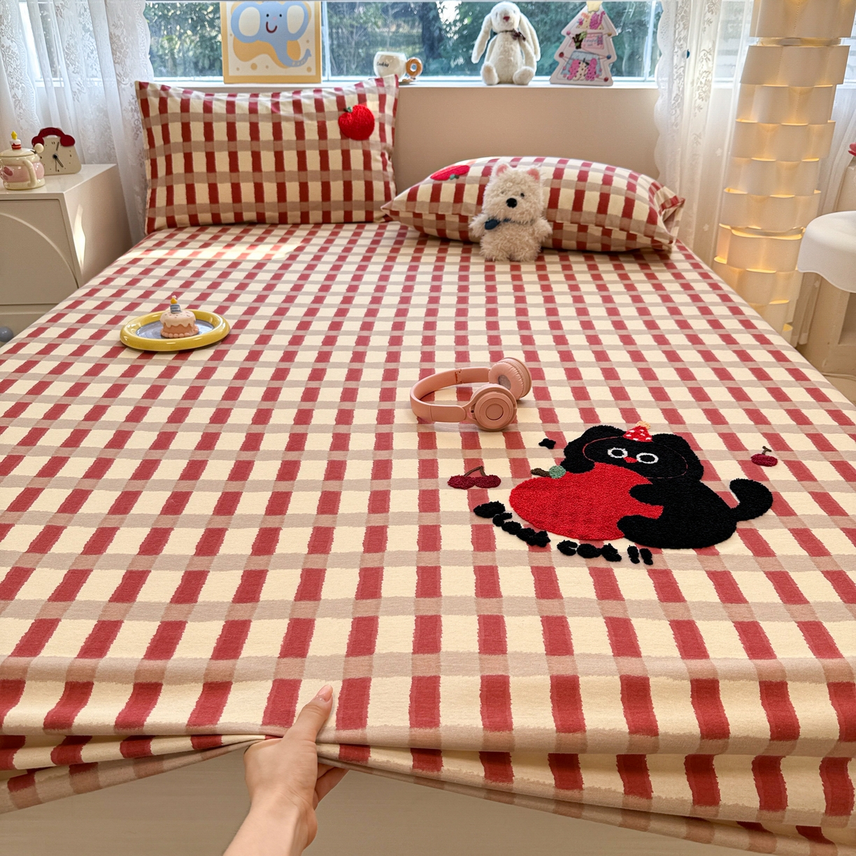 慕尚家纺 2025新款全棉磨毛毛巾绣单床笠 床笠单件 黑猫警长