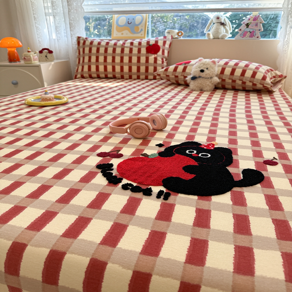 91家纺网 家纺一手货源 找家纺 慕尚家纺 2025新款全棉磨毛毛巾绣单床笠 床笠单件 黑猫警长