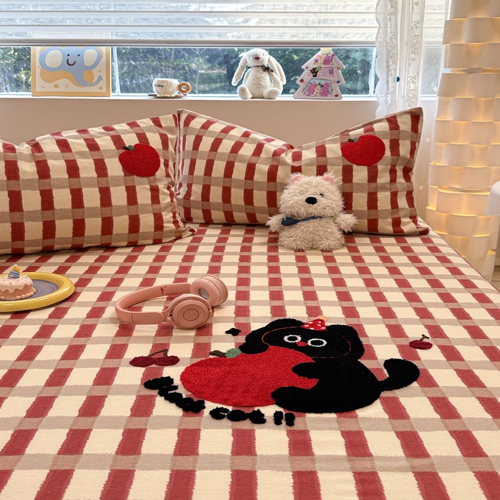 91家纺网 家纺一手货源 找家纺 慕尚家纺 2025新款全棉磨毛毛巾绣单床笠 床笠单件 黑猫警长