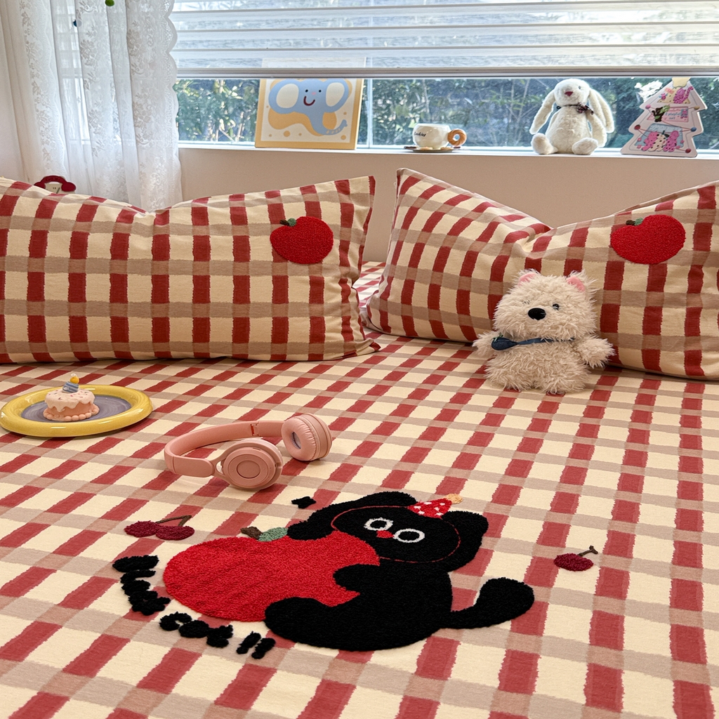 91家纺网 家纺一手货源 找家纺 慕尚家纺 2025新款全棉磨毛毛巾绣单床笠 床笠单件 黑猫警长