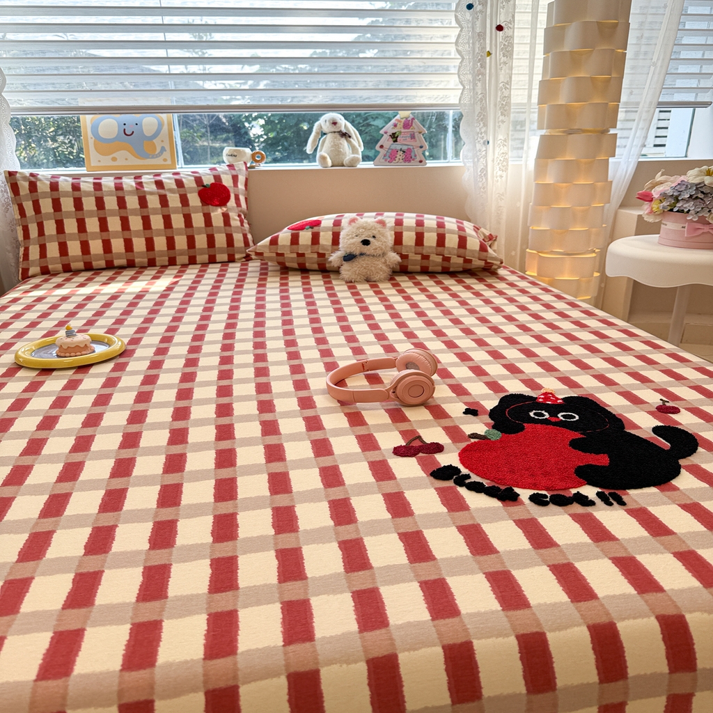 91家纺网 家纺一手货源 找家纺 慕尚家纺 2025新款全棉磨毛毛巾绣单床笠 床笠单件 黑猫警长