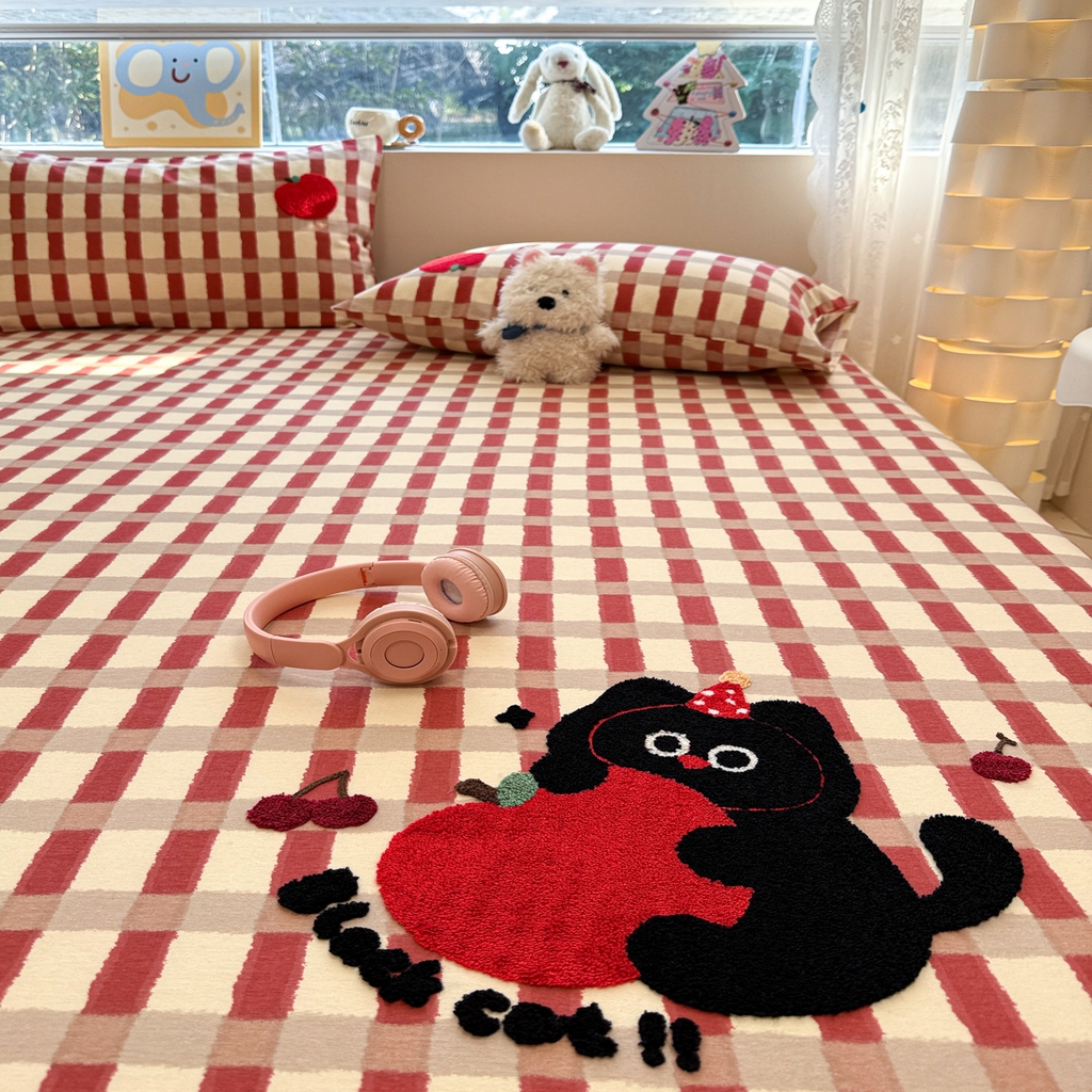 91家纺网 家纺一手货源 找家纺 慕尚家纺 2025新款全棉磨毛毛巾绣单床笠 床笠单件 黑猫警长