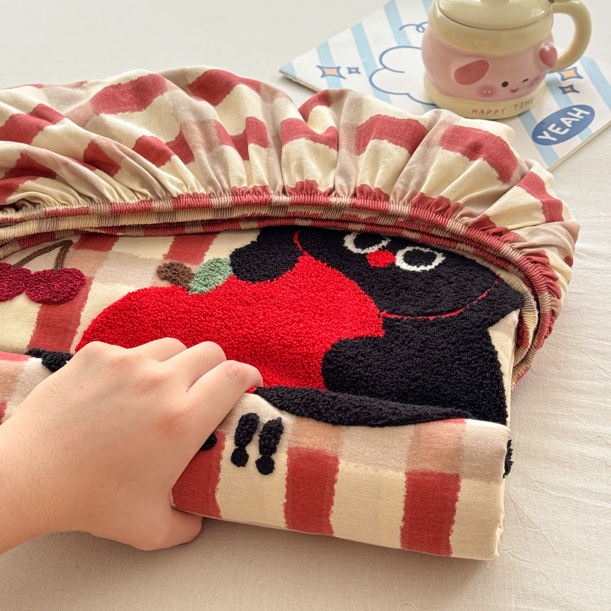 91家纺网 家纺一手货源 找家纺 慕尚家纺 2025新款全棉磨毛毛巾绣单床笠 床笠单件 黑猫警长