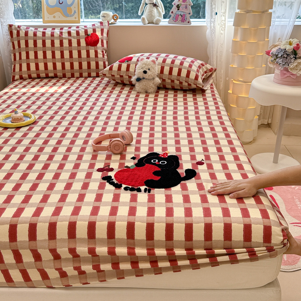 91家纺网 家纺一手货源 找家纺 慕尚家纺 2025新款全棉磨毛毛巾绣单床笠 床笠单件 黑猫警长