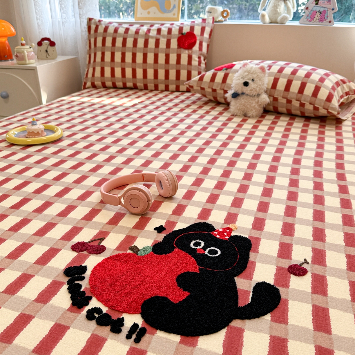 91家纺网 家纺一手货源 找家纺 慕尚家纺 2025新款全棉磨毛毛巾绣单床笠 床笠单件 黑猫警长