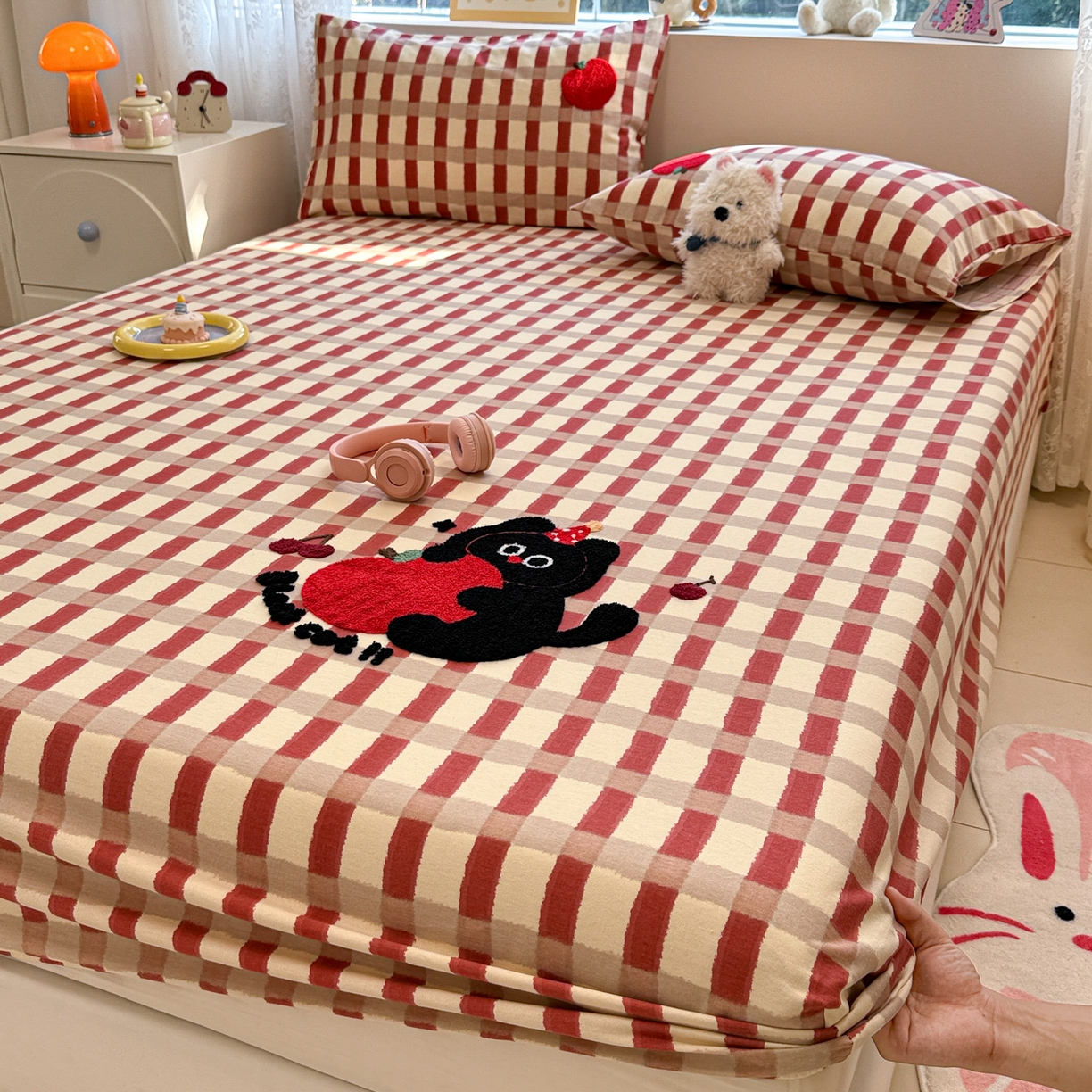 91家纺网 家纺一手货源 找家纺 慕尚家纺 2025新款全棉磨毛毛巾绣单床笠 床笠单件 黑猫警长