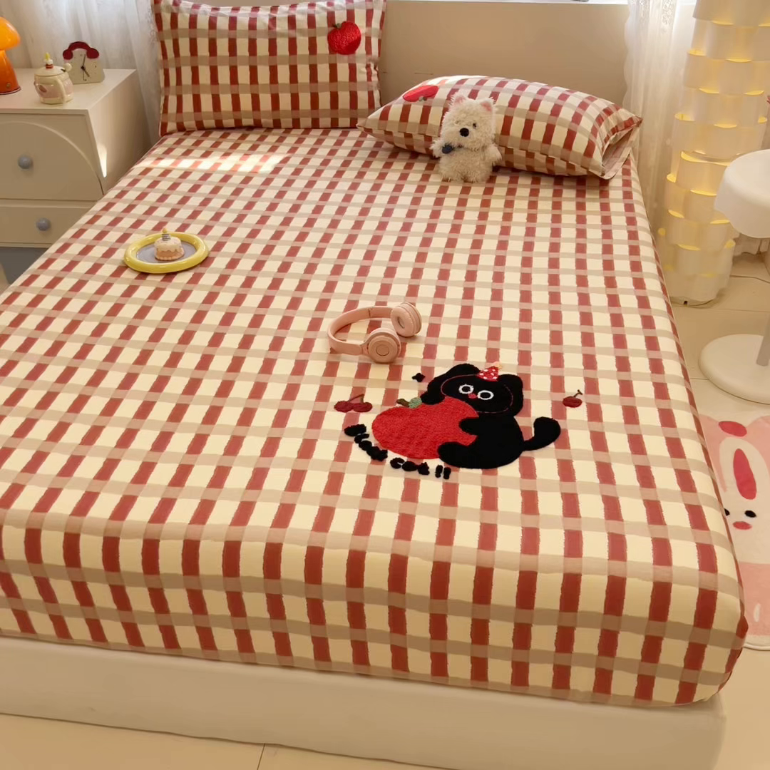 91家纺网 家纺一手货源 找家纺 慕尚家纺 2025新款全棉磨毛毛巾绣单床笠 床笠单件 黑猫警长