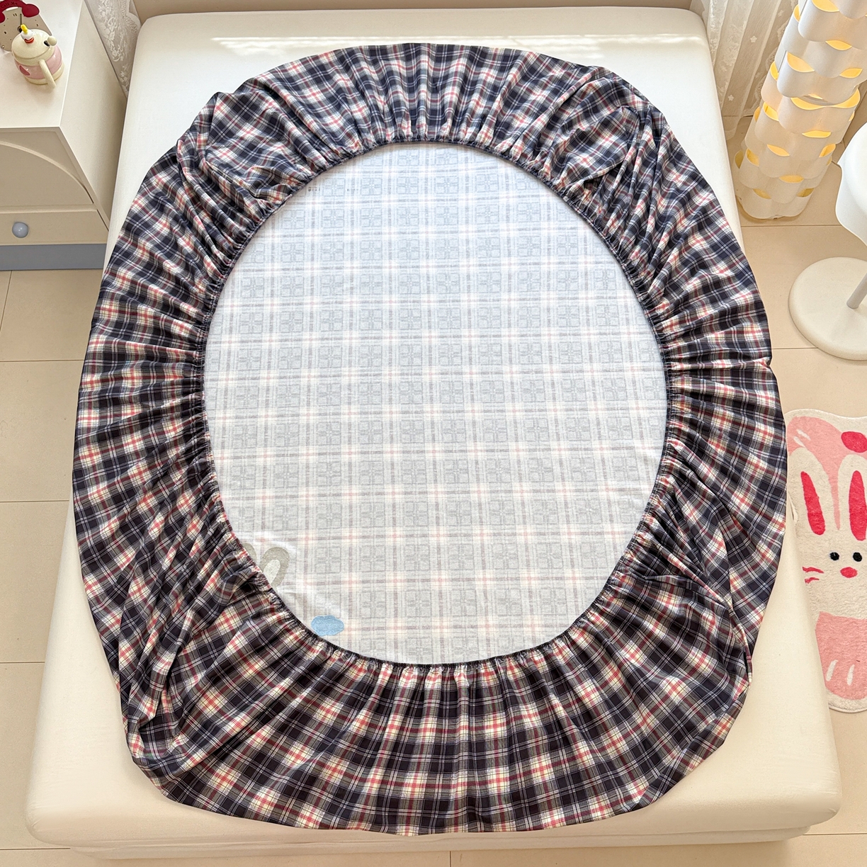 91家纺网 家纺一手货源 找家纺 慕尚家纺 2025新款全棉磨毛毛巾绣单床笠 床笠单件 开心兔兔