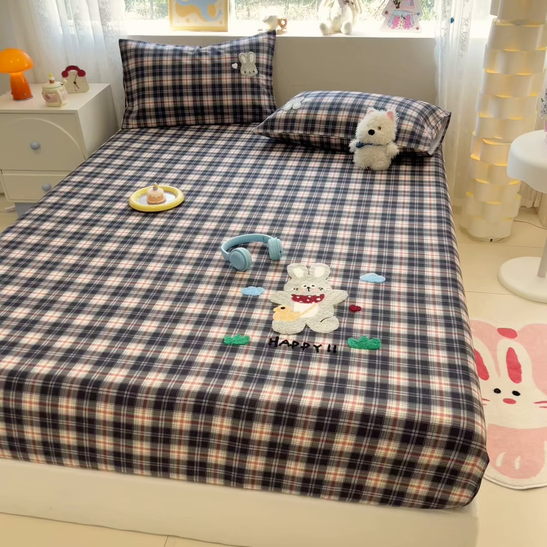 91家纺网 家纺一手货源 找家纺 慕尚家纺 2025新款全棉磨毛毛巾绣单床笠 床笠单件 开心兔兔