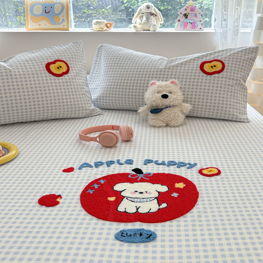 91家纺网 家纺一手货源 找家纺 慕尚家纺 2025新款全棉磨毛毛巾绣单床笠 床笠单件 苹安瑞瑞