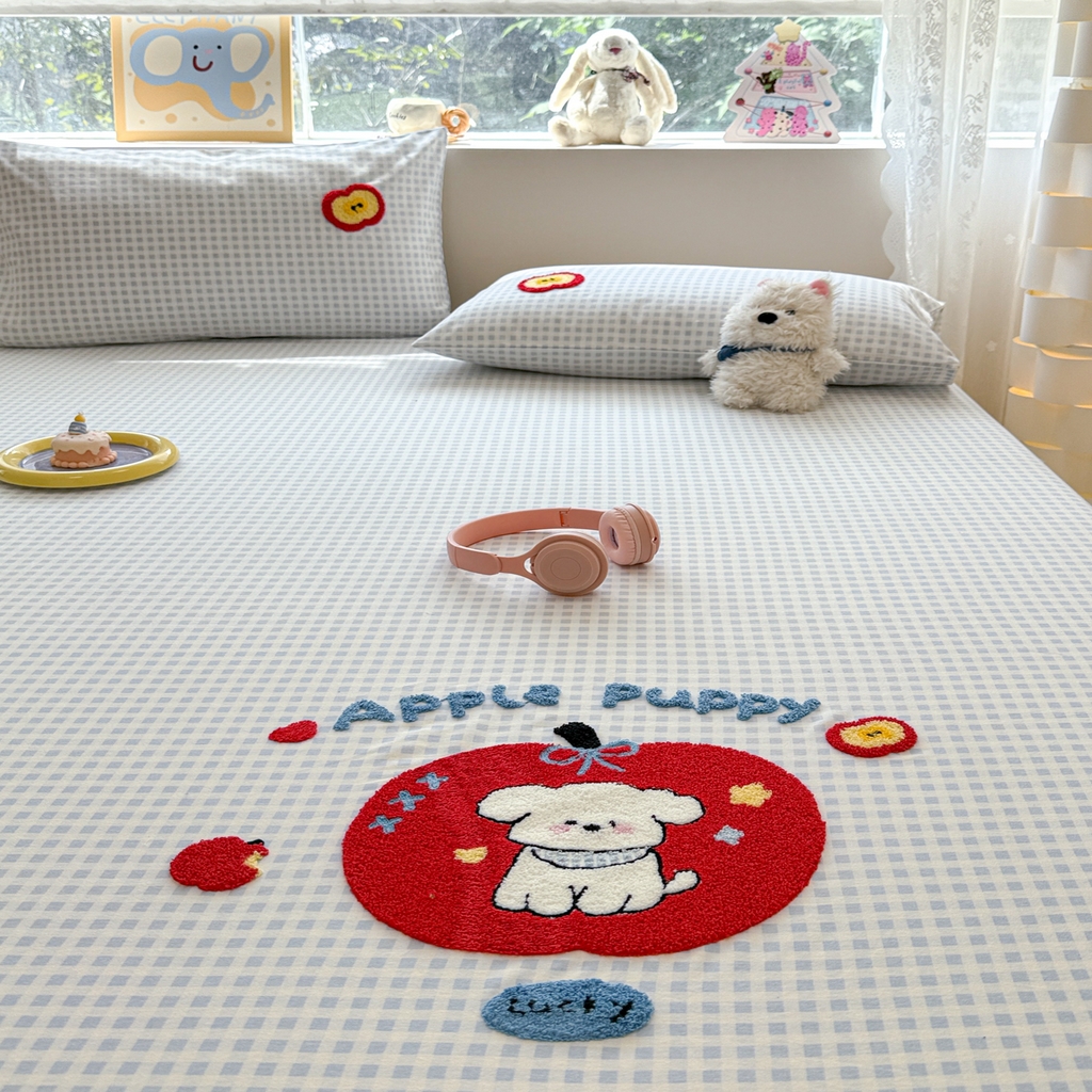 91家纺网 家纺一手货源 找家纺 慕尚家纺 2025新款全棉磨毛毛巾绣单床笠 床笠单件 苹安瑞瑞