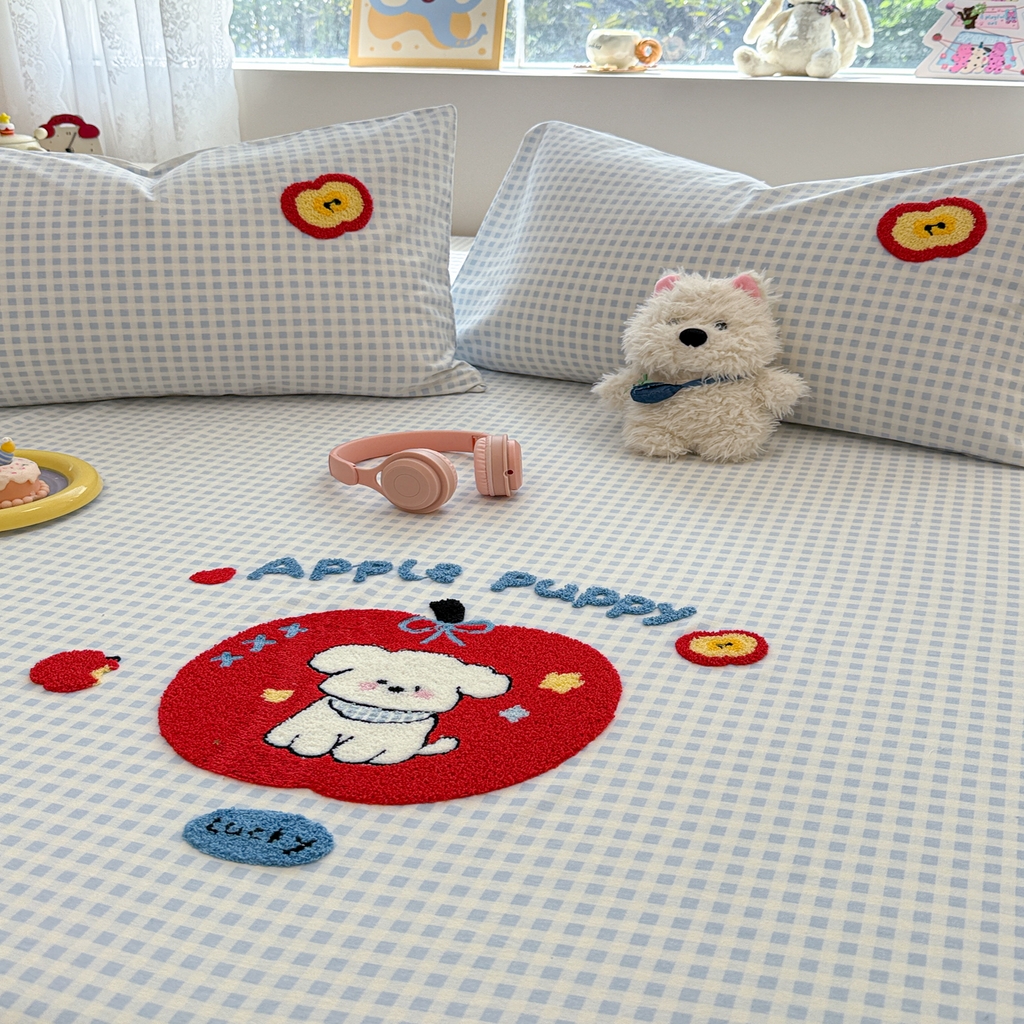 91家纺网 家纺一手货源 找家纺 慕尚家纺 2025新款全棉磨毛毛巾绣单床笠 床笠单件 苹安瑞瑞