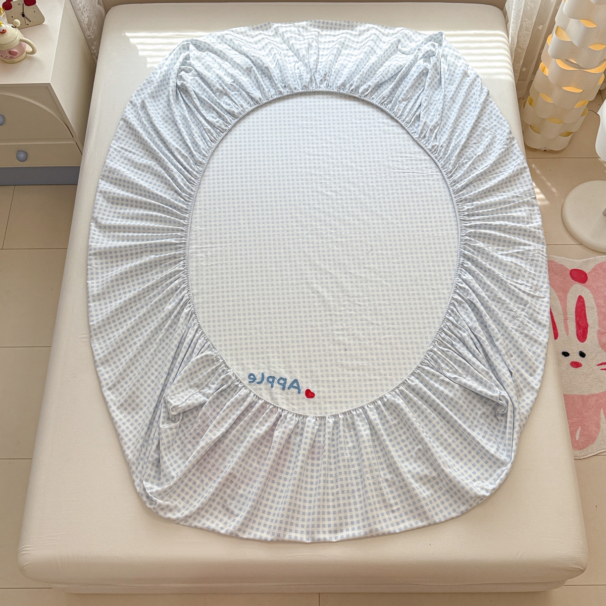 91家纺网 家纺一手货源 找家纺 慕尚家纺 2025新款全棉磨毛毛巾绣单床笠 床笠单件 苹安瑞瑞