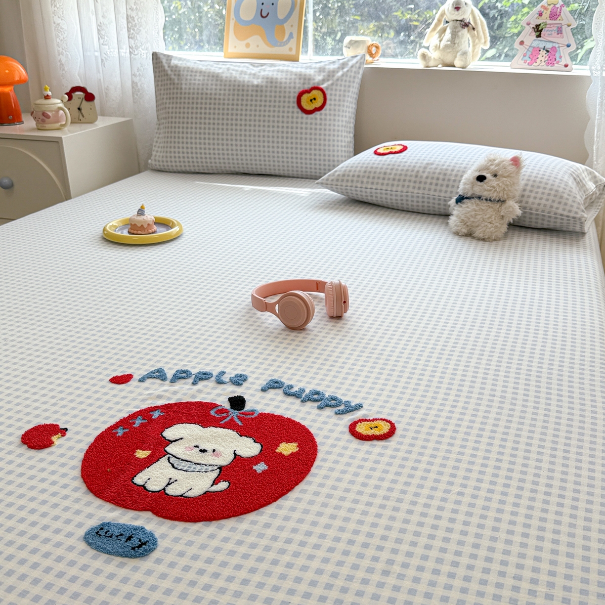 91家纺网 家纺一手货源 找家纺 慕尚家纺 2025新款全棉磨毛毛巾绣单床笠 床笠单件 苹安瑞瑞