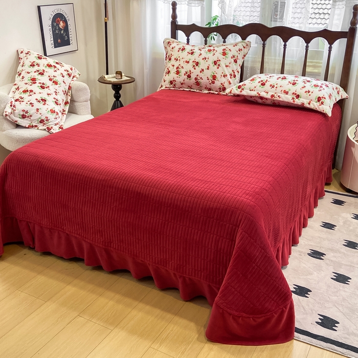 91家纺网 家纺一手货源 找家纺 仟网汇 2025新款亲肤舒适双面牛奶绒床盖款四件套 胭脂