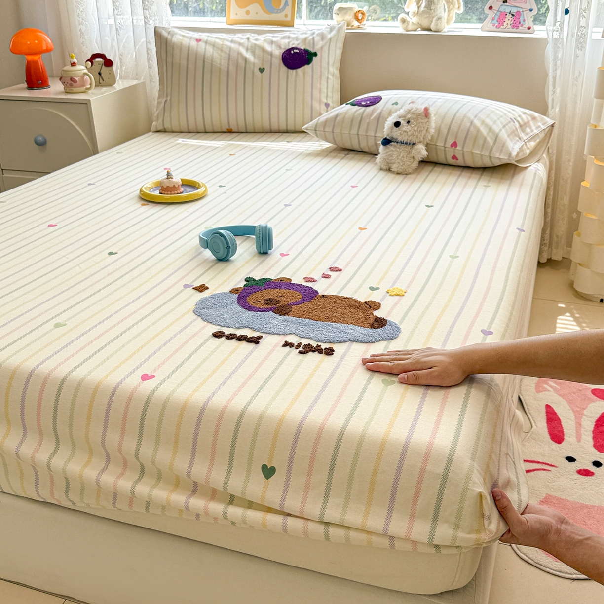 91家纺网 家纺一手货源 找家纺 慕尚家纺 2025新款全棉磨毛毛巾绣单床笠 床笠单件 茄来