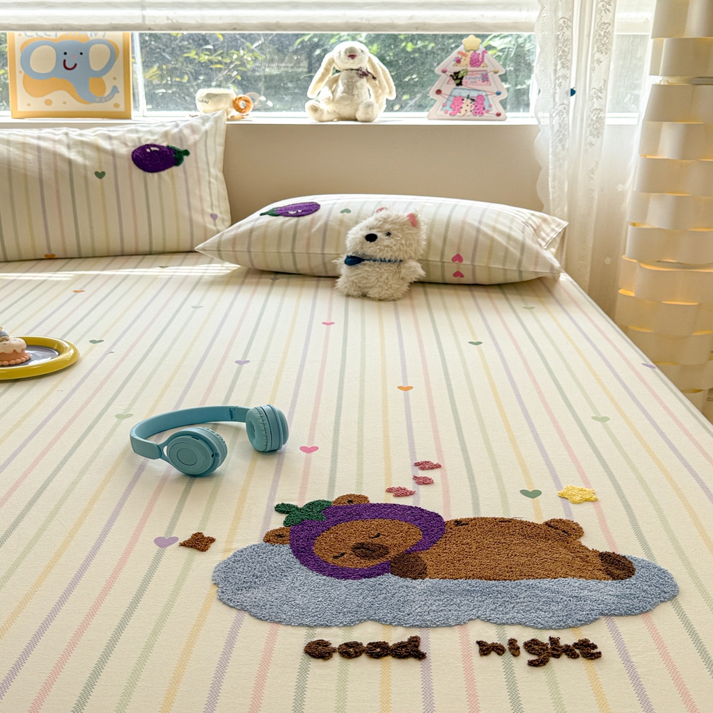 91家纺网 家纺一手货源 找家纺 慕尚家纺 2025新款全棉磨毛毛巾绣单床笠 床笠单件 茄来