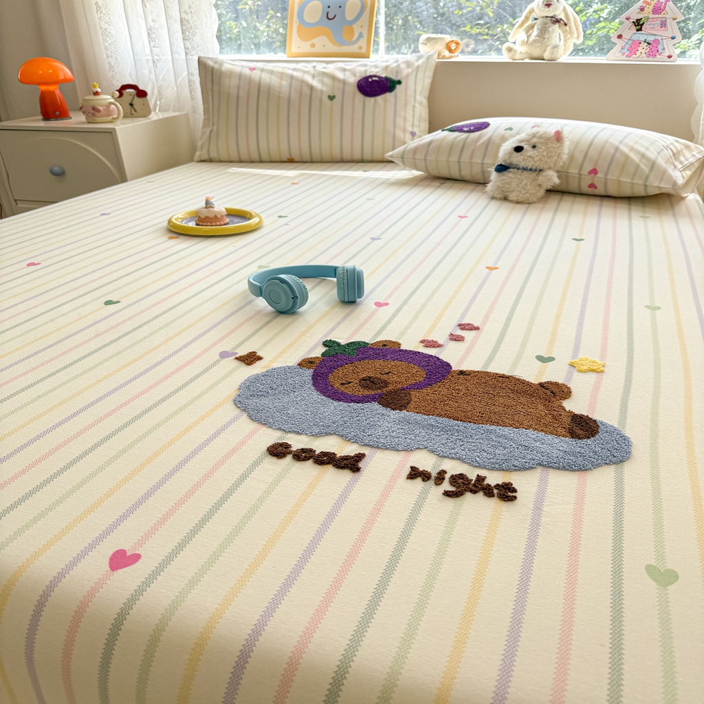 91家纺网 家纺一手货源 找家纺 慕尚家纺 2025新款全棉磨毛毛巾绣单床笠 床笠单件 茄来