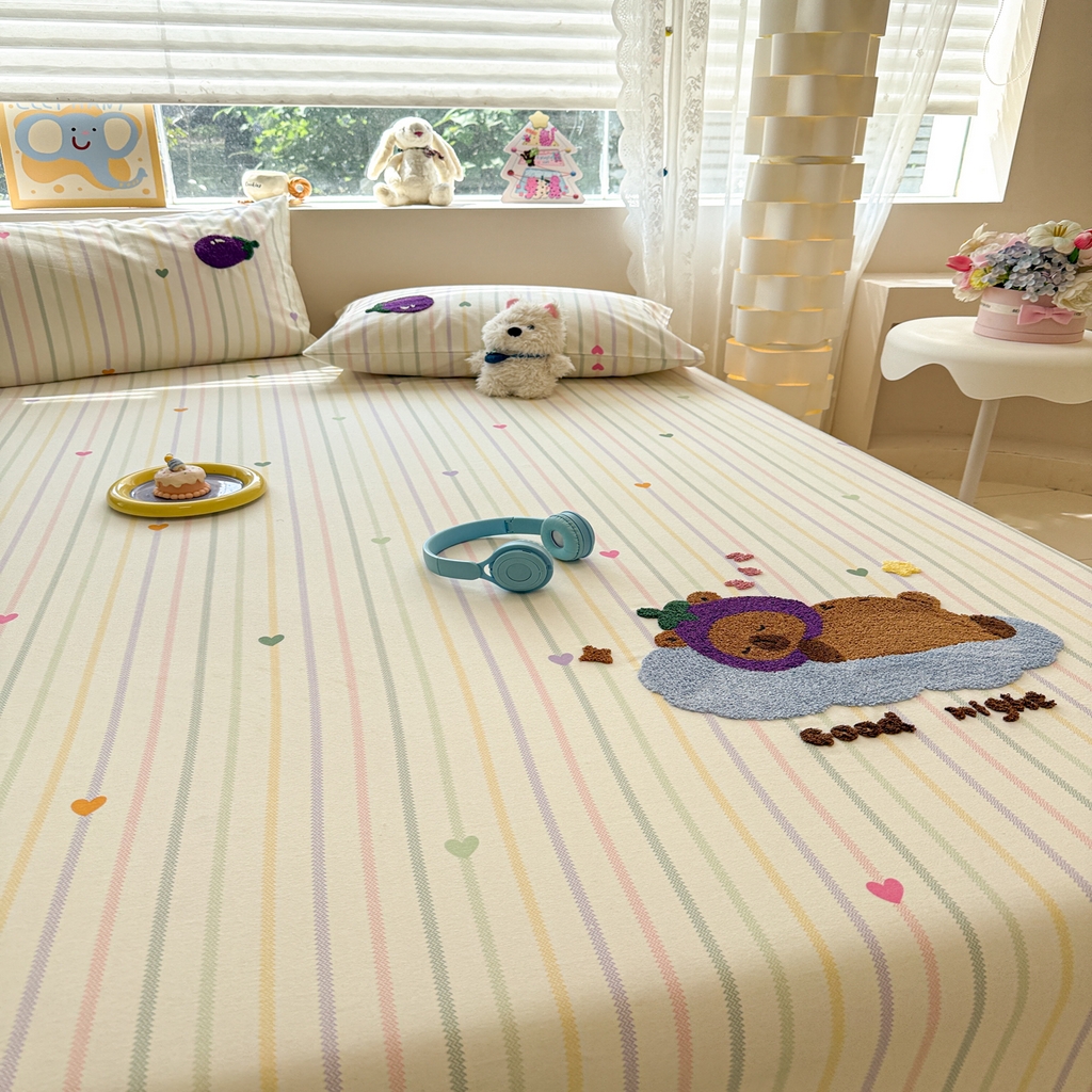 91家纺网 家纺一手货源 找家纺 慕尚家纺 2025新款全棉磨毛毛巾绣单床笠 床笠单件 茄来