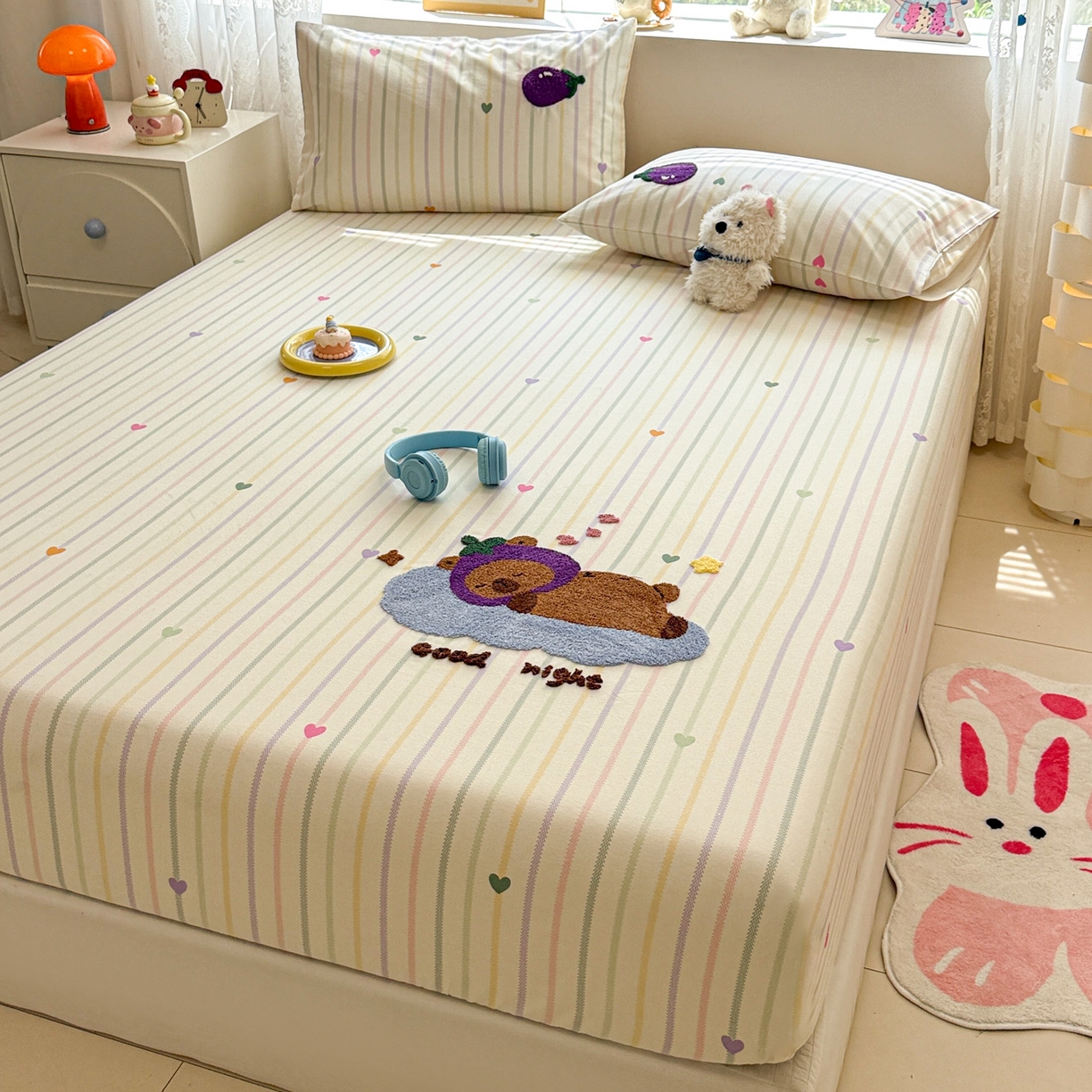 91家纺网 家纺一手货源 找家纺 慕尚家纺 2025新款全棉磨毛毛巾绣单床笠 床笠单件 茄来