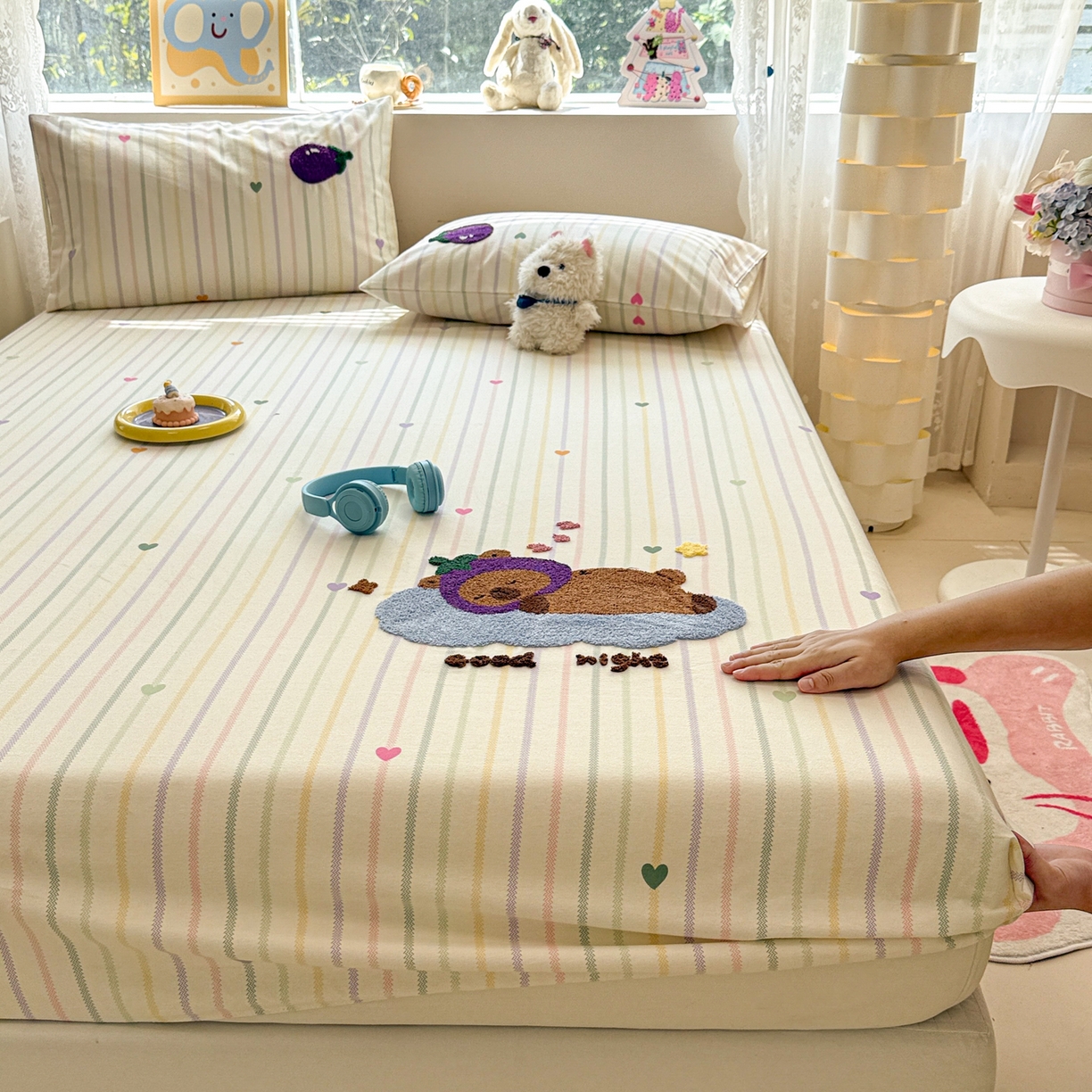 91家纺网 家纺一手货源 找家纺 慕尚家纺 2025新款全棉磨毛毛巾绣单床笠 床笠单件 茄来