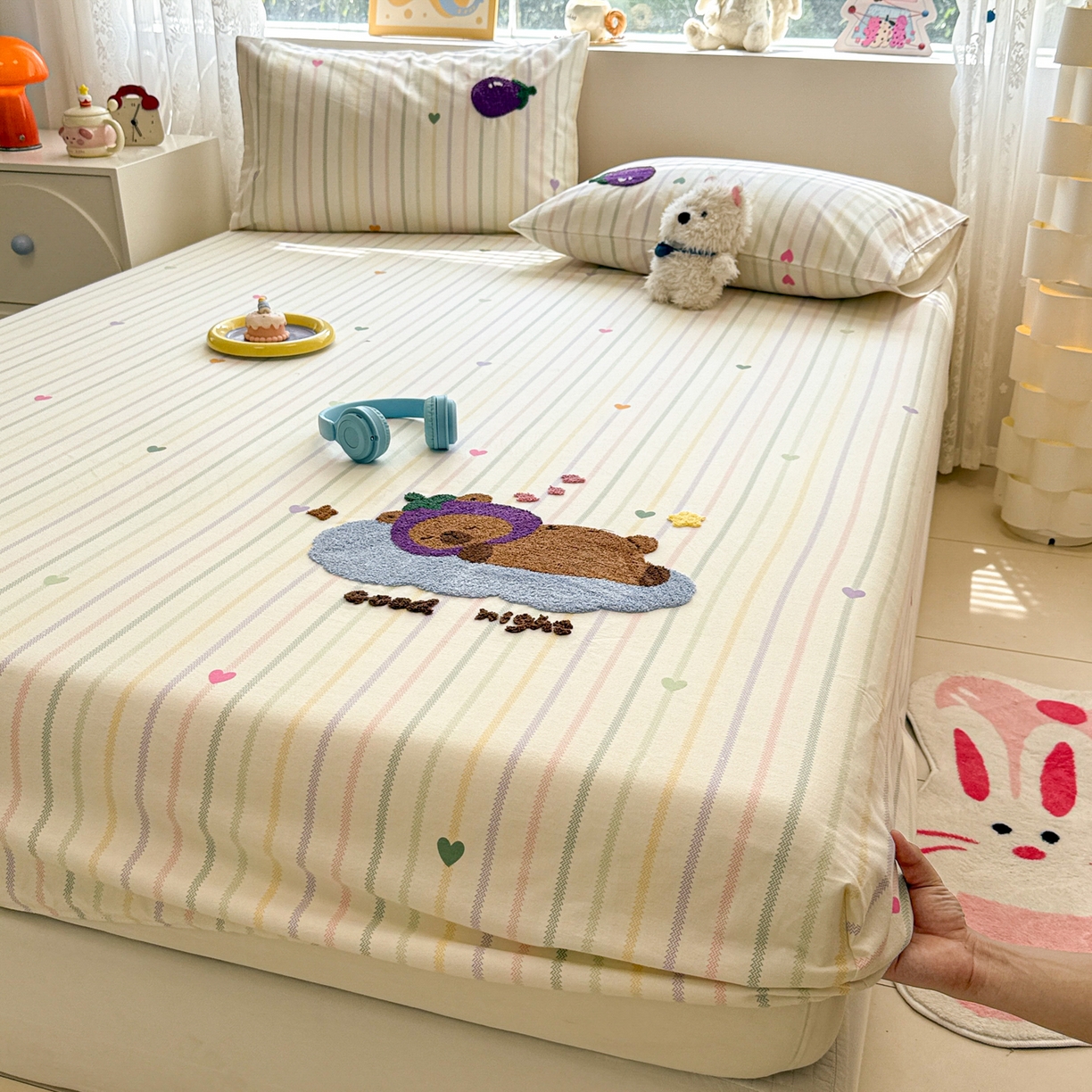 91家纺网 家纺一手货源 找家纺 慕尚家纺 2025新款全棉磨毛毛巾绣单床笠 床笠单件 茄来