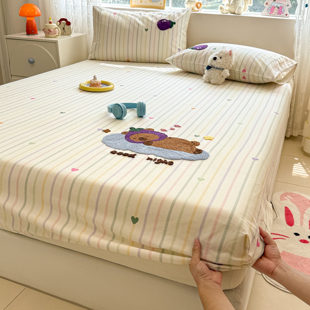 91家纺网 家纺一手货源 找家纺 慕尚家纺 2025新款全棉磨毛毛巾绣单床笠 床笠单件 茄来