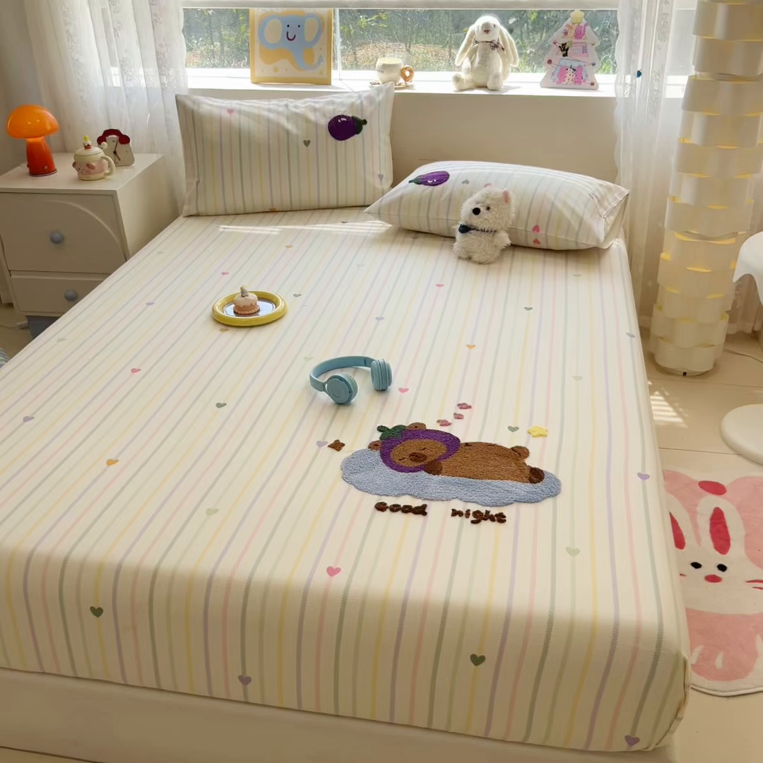 91家纺网 家纺一手货源 找家纺 慕尚家纺 2025新款全棉磨毛毛巾绣单床笠 床笠单件 茄来