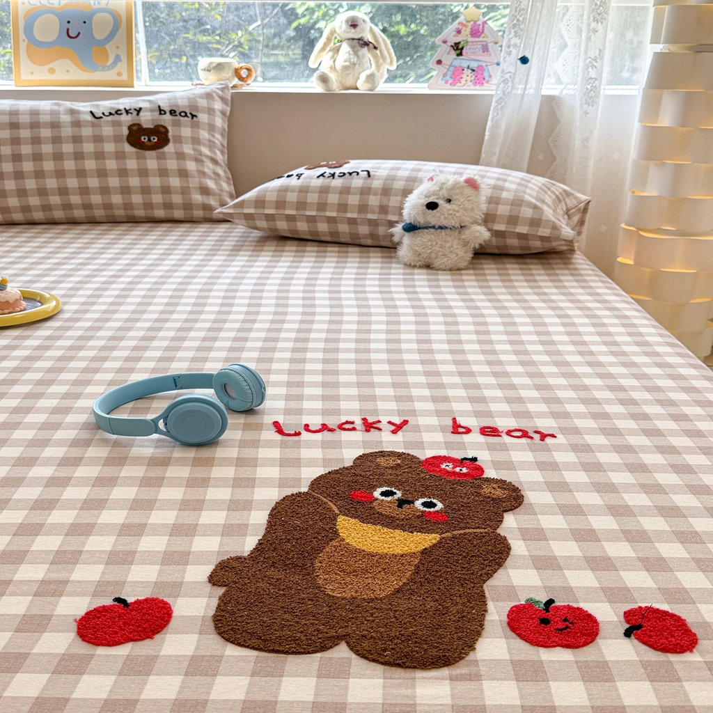 91家纺网 家纺一手货源 找家纺 慕尚家纺 2025新款全棉磨毛毛巾绣单床笠 床笠单件 熊熊满满