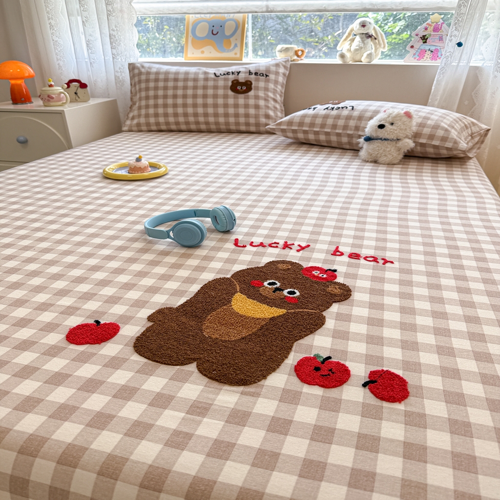 91家纺网 家纺一手货源 找家纺 慕尚家纺 2025新款全棉磨毛毛巾绣单床笠 床笠单件 熊熊满满