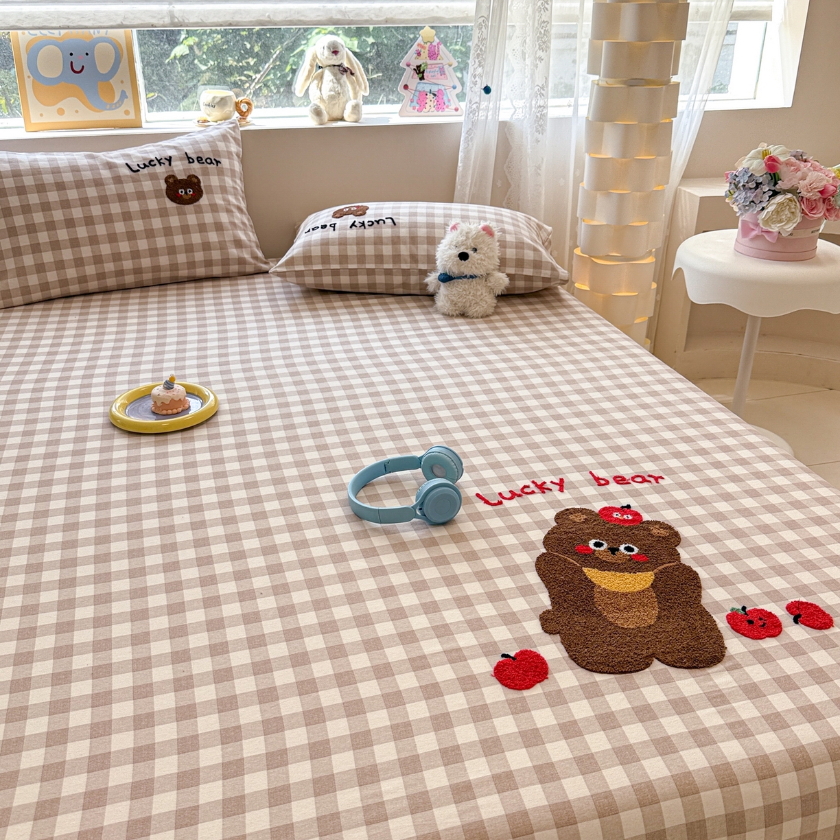 91家纺网 家纺一手货源 找家纺 慕尚家纺 2025新款全棉磨毛毛巾绣单床笠 床笠单件 熊熊满满