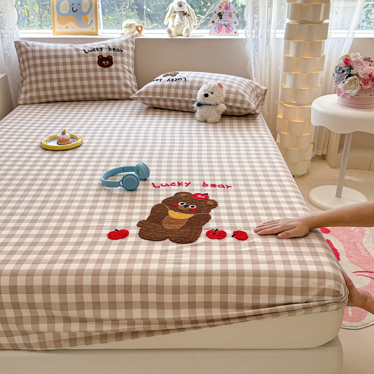 91家纺网 家纺一手货源 找家纺 慕尚家纺 2025新款全棉磨毛毛巾绣单床笠 床笠单件 熊熊满满