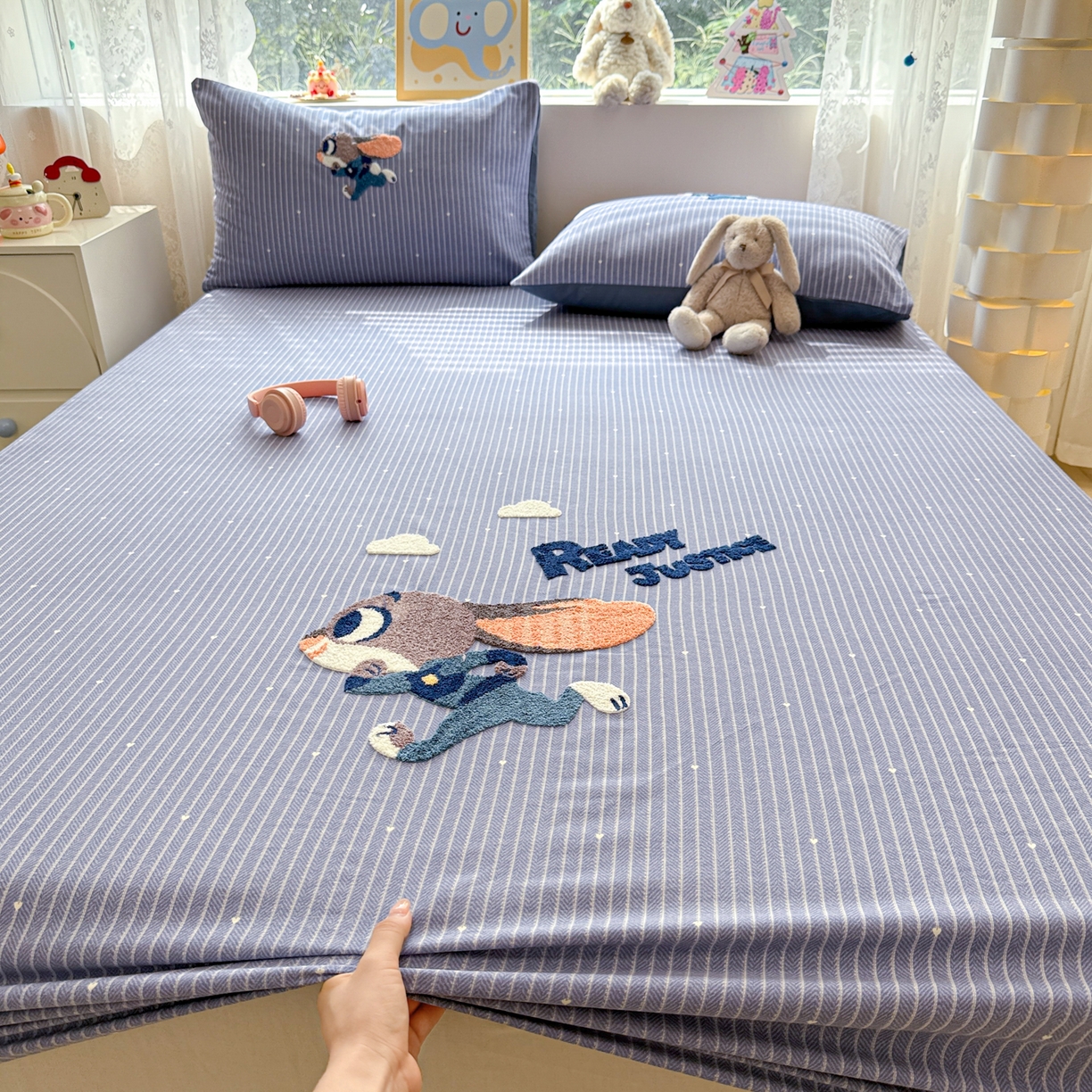 慕尚家纺 2025新款全棉磨毛毛巾绣单床笠 床笠单件 字母兔