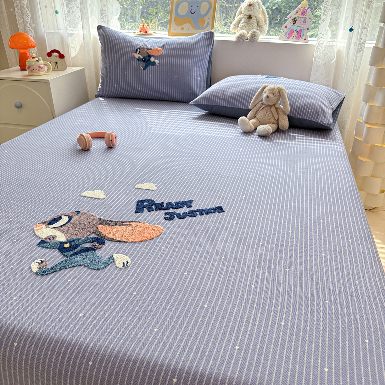 91家纺网 家纺一手货源 找家纺 慕尚家纺 2025新款全棉磨毛毛巾绣单床笠 床笠单件 字母兔