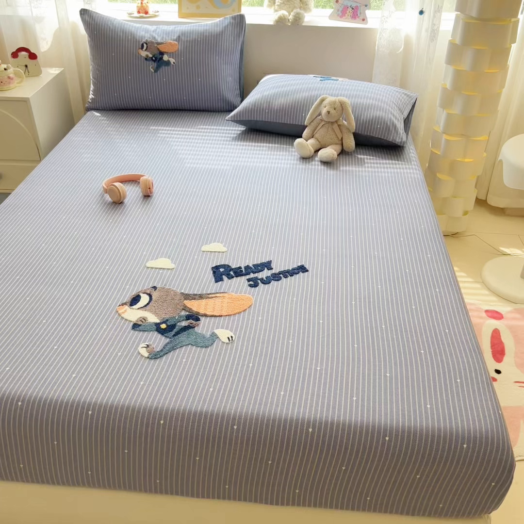 91家纺网 家纺一手货源 找家纺 慕尚家纺 2025新款全棉磨毛毛巾绣单床笠 床笠单件 字母兔