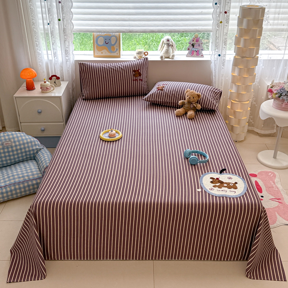 慕尚家纺 2025新款全棉磨毛毛巾绣单床单 床单单件 大苹果小狗