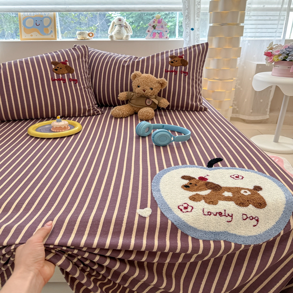 91家纺网 家纺一手货源 找家纺 慕尚家纺 2025新款全棉磨毛毛巾绣单床单 床单单件 大苹果小狗