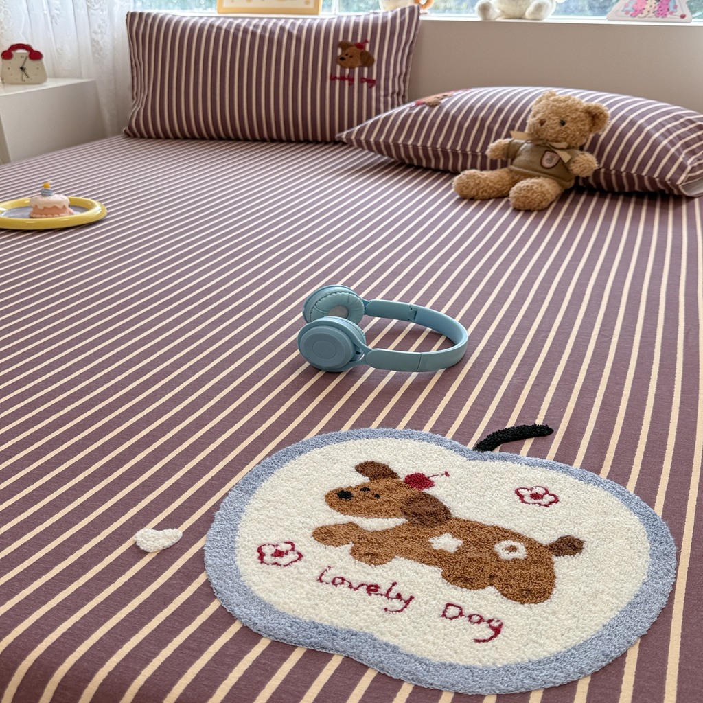 91家纺网 家纺一手货源 找家纺 慕尚家纺 2025新款全棉磨毛毛巾绣单床单 床单单件 大苹果小狗