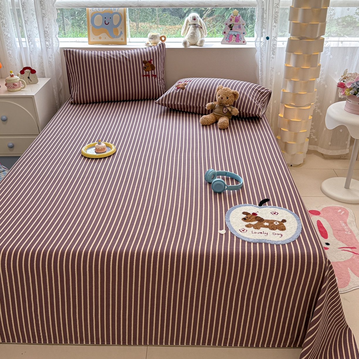 91家纺网 家纺一手货源 找家纺 慕尚家纺 2025新款全棉磨毛毛巾绣单床单 床单单件 大苹果小狗