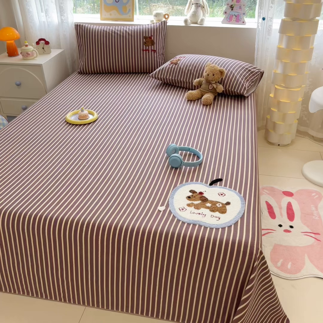 91家纺网 家纺一手货源 找家纺 慕尚家纺 2025新款全棉磨毛毛巾绣单床单 床单单件 大苹果小狗