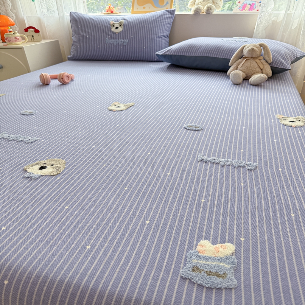 91家纺网 家纺一手货源 找家纺 慕尚家纺 2025新款全棉磨毛毛巾绣单床单 床单单件 乖乖狗