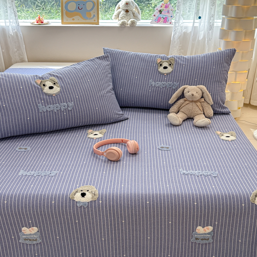 91家纺网 家纺一手货源 找家纺 慕尚家纺 2025新款全棉磨毛毛巾绣单床单 床单单件 乖乖狗