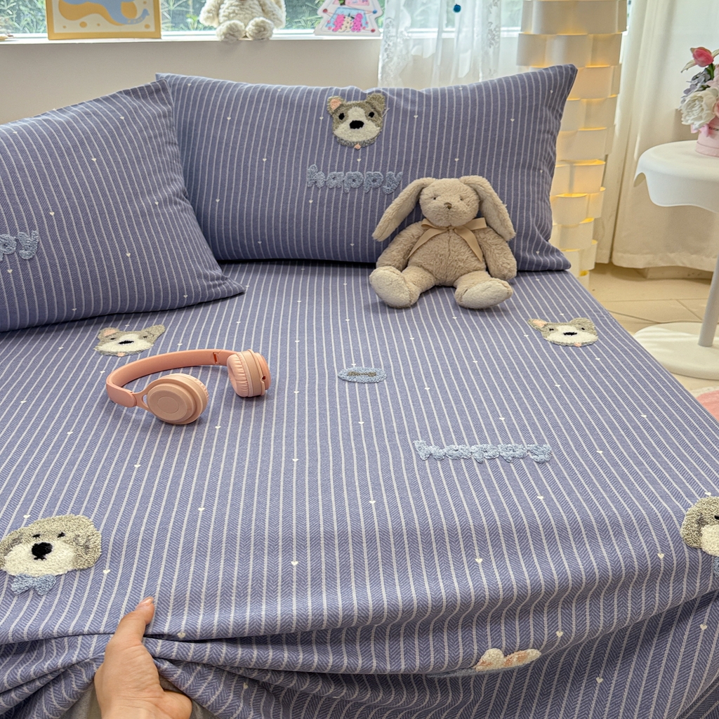 91家纺网 家纺一手货源 找家纺 慕尚家纺 2025新款全棉磨毛毛巾绣单床单 床单单件 乖乖狗